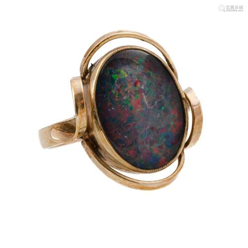 9ct Yellow Gold Australian Opal Triplet Ring Fifteen 12mm tr...