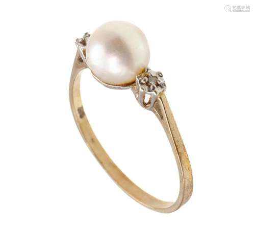 9ct Yellow Gold Pearl & Diamond Ring 7.5mm cultured pear...