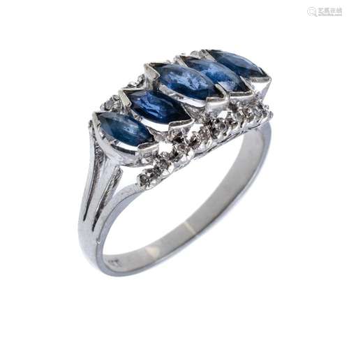 14ct White Gold Sapphire & Diamond Ring 5 marquise sapph...