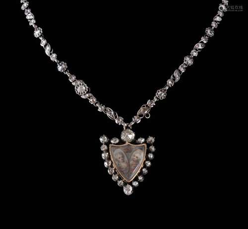 Late 18th C Diamond Gold & Silver Necklace and Diamond S...