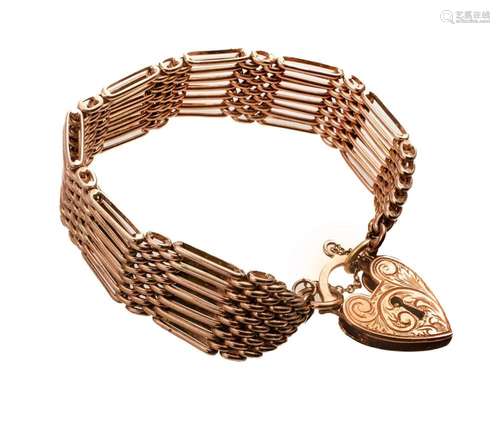 9ct Pink Gold Heavy Vintage Gate Link Bracelet 9ct gatelink ...