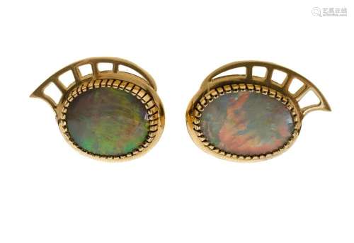 18ct Yellow Gold Opal Earrings Handmade oval solid with opal...