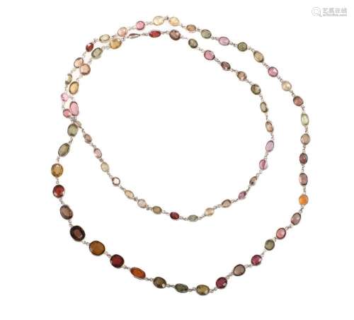 Silver Multi Gem Necklace Graduated rim set with assorted ge...