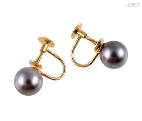 18ct Yellow Gold & Black Pearl Earrings 9mm black pearls...