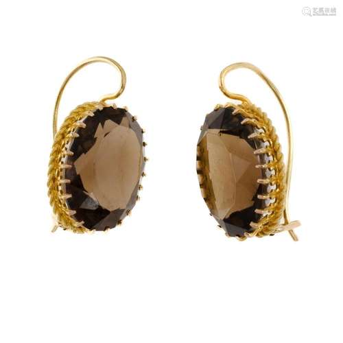 14ct Yellow Gold Oval Smoky Quartz Earrings Smoky quartz wei...