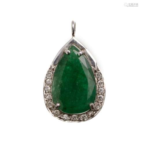 White Gold Emerald & Diamond Pendant Pear shape emerald ...