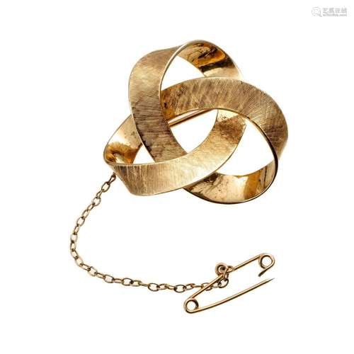 18ct Yellow Gold Loop Brooch Trilobal loop-brooch with textu...