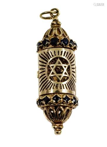 14ct Yellow Gold & Sapphire Religious Pendant Dome end c...