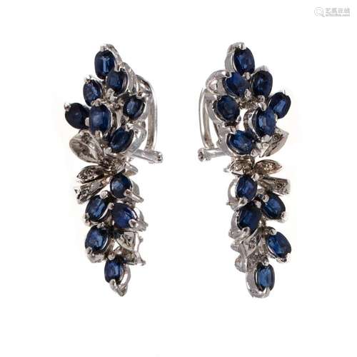 Pr White Gold Sapphire & Diamond Earrings Articulated co...