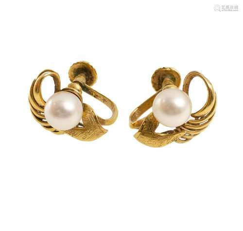 9ct Yellow Gold Pearl Earrings 7mm cultured pearl screw fitt...