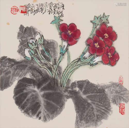 杜显清 花卉 纸本 镜片