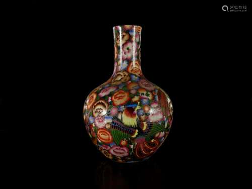 A Fine Enamel 'Flower and Bird' Vase