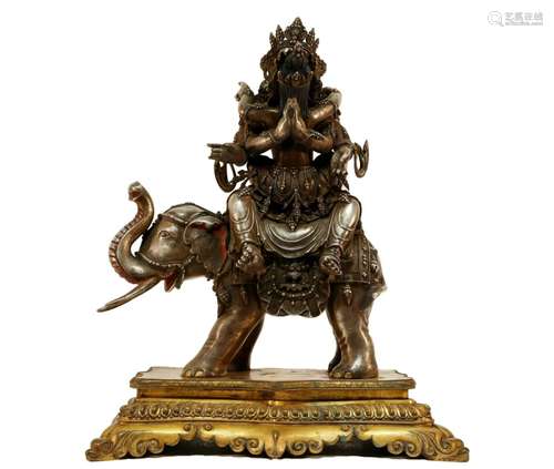 Tibetan Silvering Gilt Bronze Statue