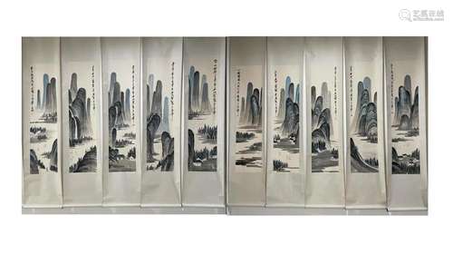 Ten Chinese Ink Painting Hanging Scrolls By Qi Baishi