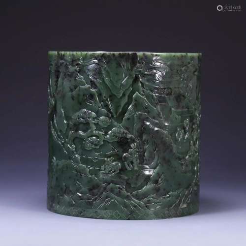 A Large Hetian Jasper 'Landscape& Story' Brush...