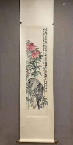 A Chinese Ink Painting Hanging Scroll By Wu Changshuo