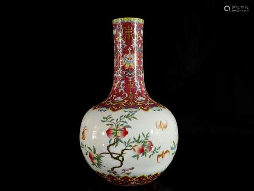 A Carmine Famille-Rose Vase