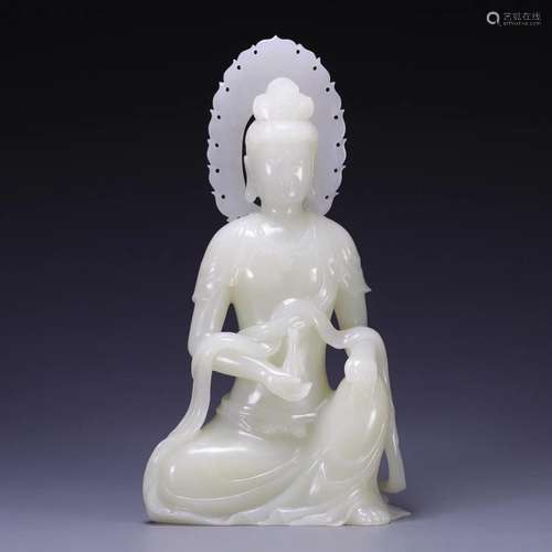 A Hetian Jade Figure Of Guanyin