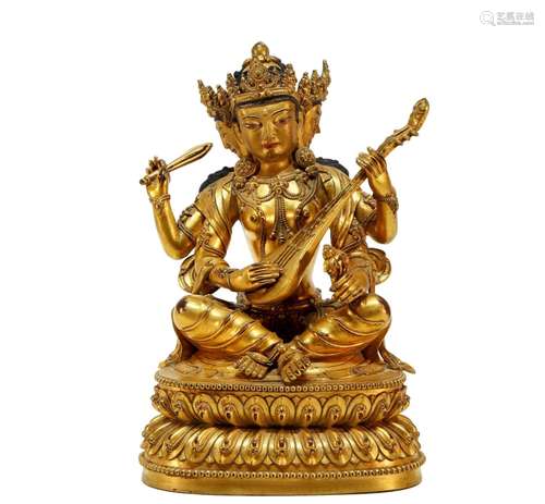 An excellent Tibetan gilt bronze Guanyin statue