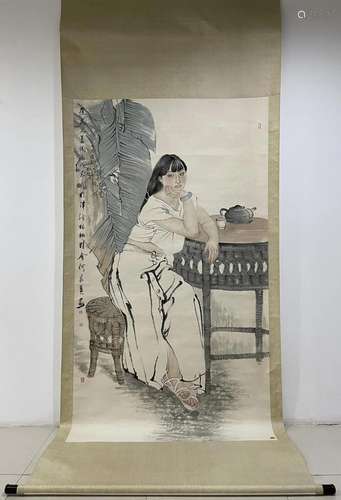 A Chinese Ink Painting Hanging Scroll By He Jiaying