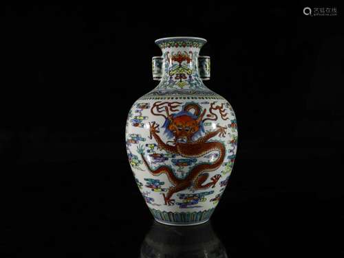 An Exquisite Doucai Dragon Pattern Handle Vase