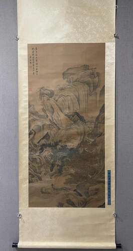 A Chinese Ink Painting Hanging Scroll By Tang Yin