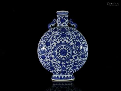 A Magnificent Blue and White 'Flower' Moonflask