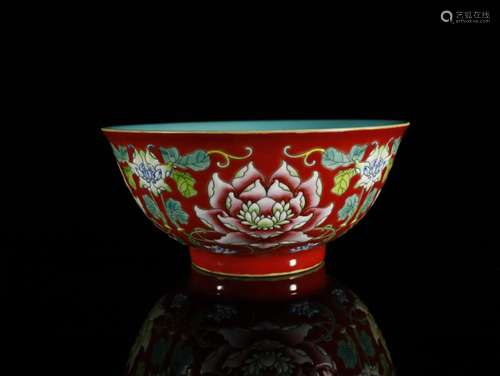 A Fine and Rare Red Famille-rose 'Flower' Bowl