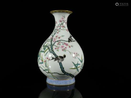 A Rare Famille-rose 'Flower and Bird' Vase