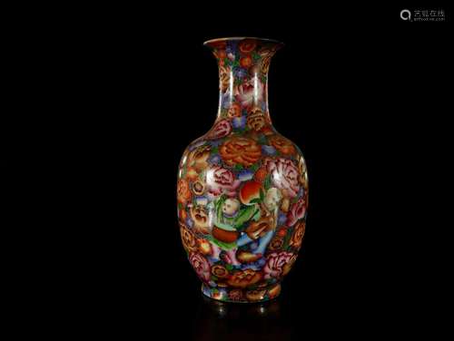 A Delicate Enamel 'Flower and Frocliking' Vase