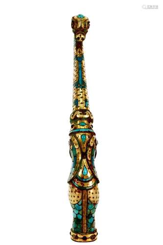 A Bronze Inlaid Gold And Turquoise 'Dragon' Hook