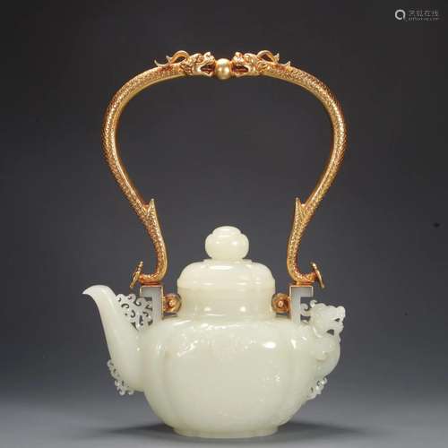 A Hetian Jade Ewer With Overhead Handle