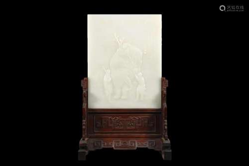 A Rectangular White Jade 'Flower& Figure' Tabl...