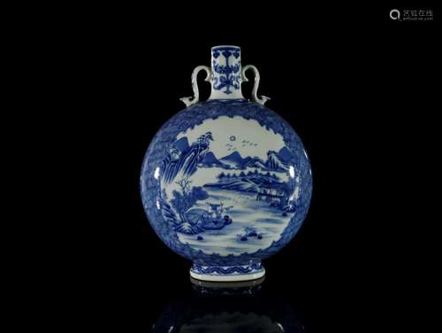 A Magnificent Blue and White Handle Vase