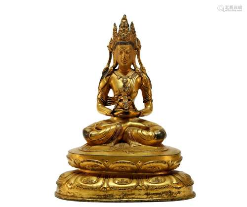 A precious Tibetan gilt bronze Amitabha statue