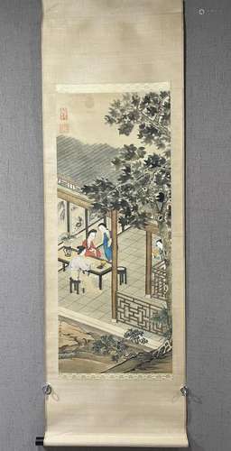 A Chinese Ink Painting Hanging Scroll By Leng Mei