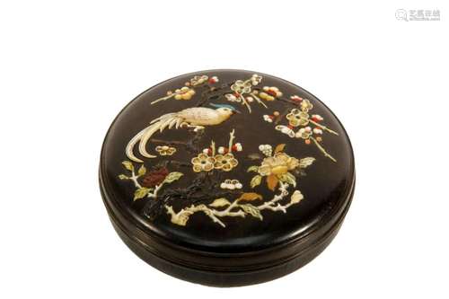 A Zitanwood Inlaid Gems 'Flower and Bird' Box