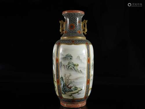 A Famille-Rose 'Landscape Painting' Vase