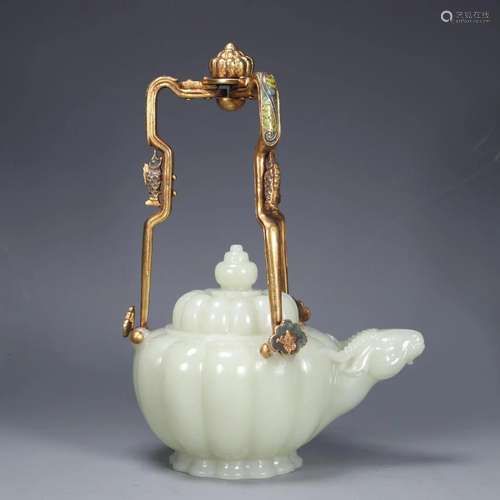 A Hetian Jade Ram-Spout Ewer With Overhead Handle