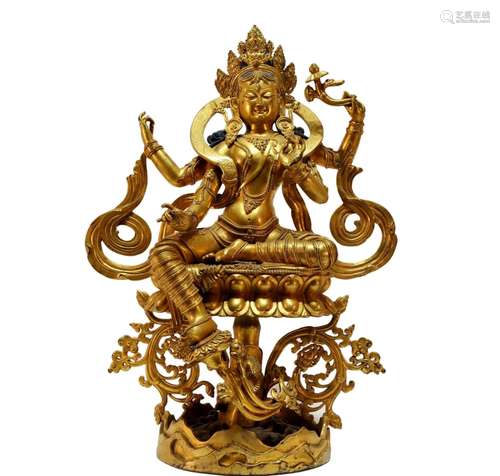 A gorgeous Gilt-Bronze Figure of Avalokitesvara