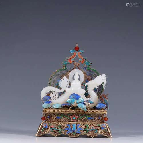 A Gilt-Silver Gem-Inlaid 'Dragon& Guanyin' Dec...