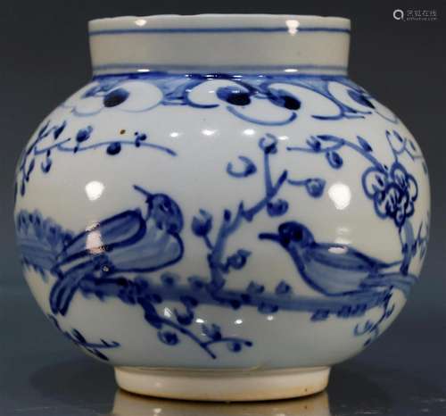 A Fine Korean Blue and White 'Flower and Bird' Pot