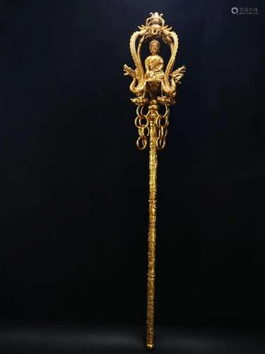 A Gilt-Bronze Gem-Inlaid Buddist Scepter