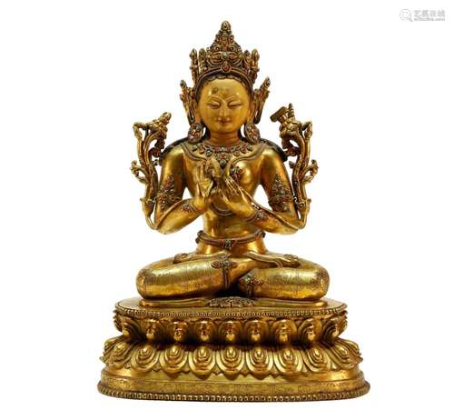 A rare Tibetan gilt bronze Green Tara statue