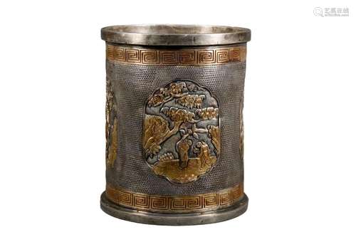 A Gilt-Bronze Brush Pot