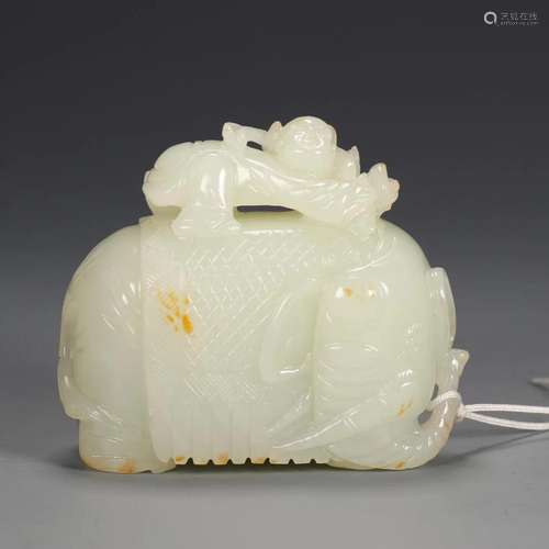 A Hetian Jade 'Boy Playing With An Elephant' Decor...