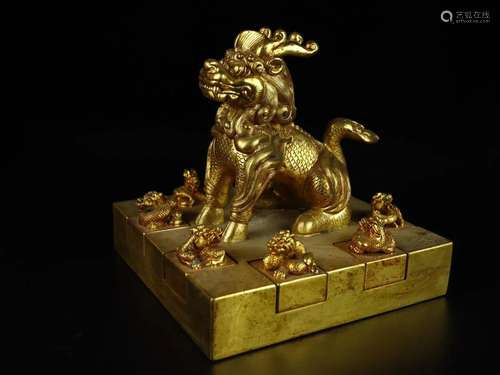 A Gilt-Bronze 'Kylin' Seal