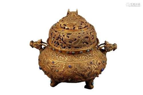 A Gilt-Bronze Tripod Censer