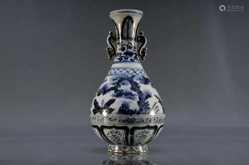 Blue and White Pine and Plum Blossom Double-Ear Vase