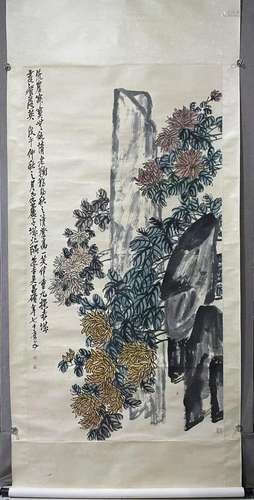 A Chinese Ink Painting Hanging Scroll By Wu Changshuo